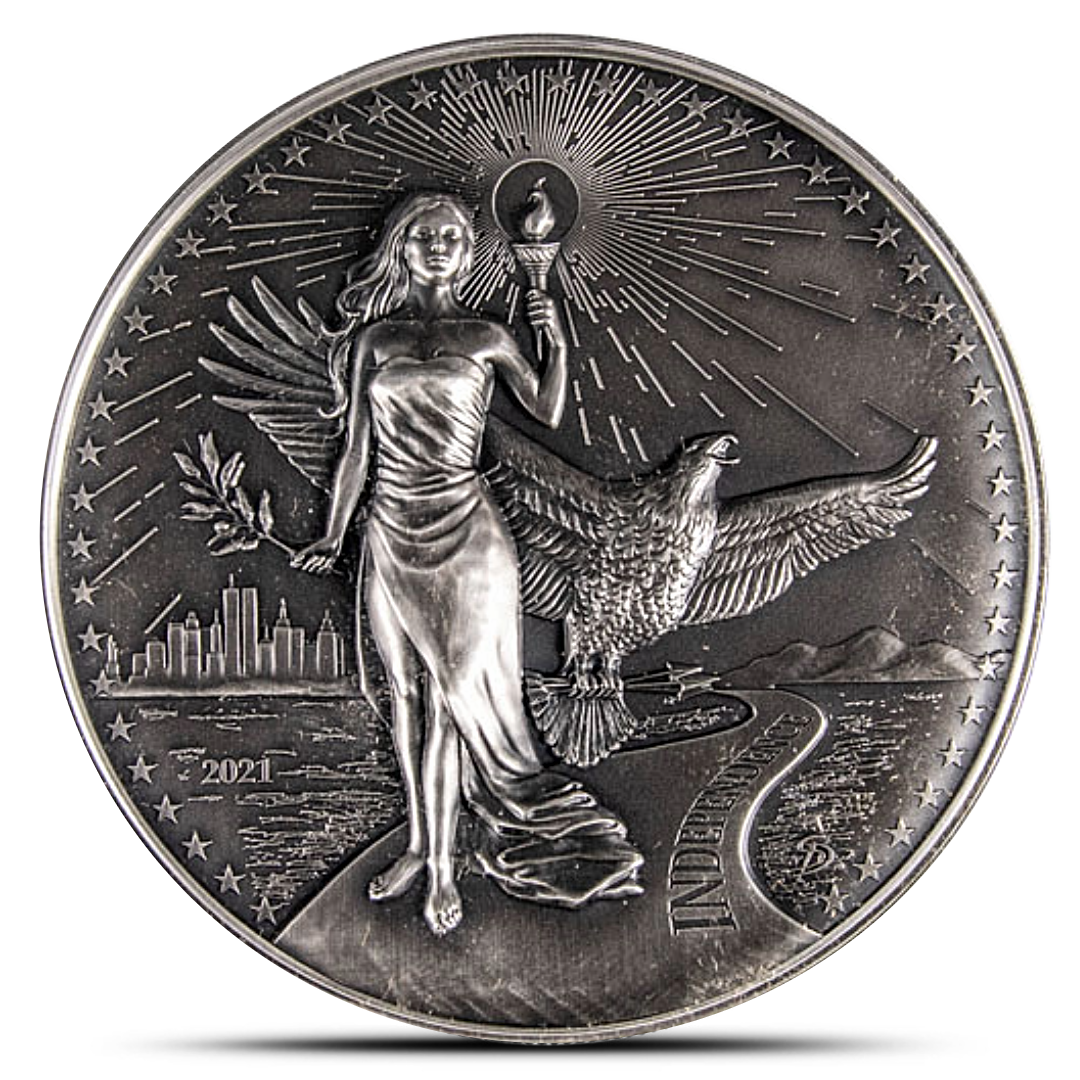 2021 10 Oz Antique American Virtues Independence Silver Round (Ultra High Relief)