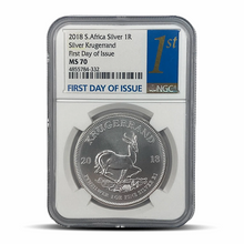 Load image into Gallery viewer, 2018 South Africa Silver 1R Silver Kruggerand First Day of Issue MS70 - 1st Label Metalstacks