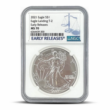 Load image into Gallery viewer, 2021 Eagle S$1 Eagle Landing T-2 Early Releases MS70 Metalstacks