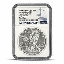 Load image into Gallery viewer, 2021 (W) Eagle S$1 Heraldic Eagle T-1 Early Releases MS70 Metalstacks