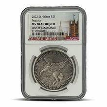 Load image into Gallery viewer, 2022 St. Helena S$1 Pegasus MS70 Antiqued