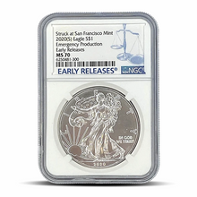 Load image into Gallery viewer, Struck at San Francisco Mint 2020(S) Eagle S$1 Emergency Production Early Releases MS70 - Blue Scale Label Metalstacks