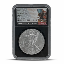 Load image into Gallery viewer, 2023 Eagle S$1 Early Releases MS70 (Black Core) - Bald Eagle Flag Label