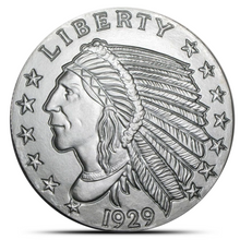 Load image into Gallery viewer, 5 Oz Incuse Indian Silver Round Metalstacks