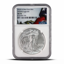 Load image into Gallery viewer, Struck at West Point Mint 2024(W) Eagle S$1 MS70 - American Liberty Flag Label MetalStacks
