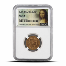 Load image into Gallery viewer, 1906 France G20F 20 Gold Franc MS62 - Mona Lisa Label MetalStacks