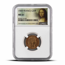 Load image into Gallery viewer, 1909 France G20F 20 Gold Franc MS61 - Mona Lisa Label MetalStacks