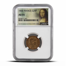 Load image into Gallery viewer, 1906 France G20F 20 Gold Franc AU55 - Mona Lisa Label