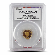 Load image into Gallery viewer, 2016-P $15 PCGS Tuvalu Pearl Harbor 1/10 Oz Gold Coin – Michael Reagan Signature Label Metalstacks