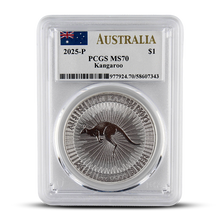 Load image into Gallery viewer, 2025-P Australia $1 Silver Kangaroo – PCGS MS70 (PSV 20)