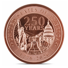 Load image into Gallery viewer, 5 oz Copper Round - 250 Years of American Independence - 1776-2026 - Golden State Mint - .999 Fine Copper