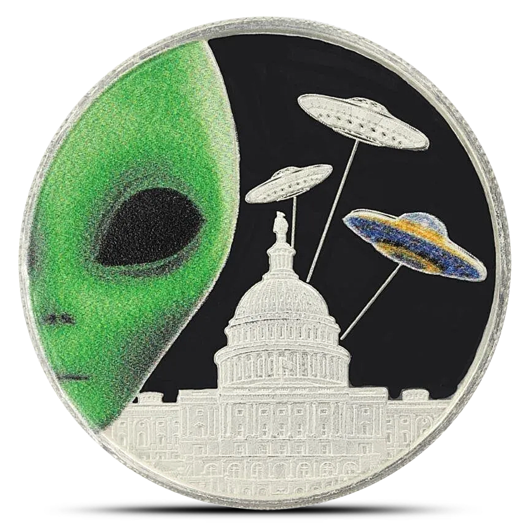 1 Oz Colorized Alien Silver Round