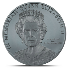 Load image into Gallery viewer, 2022 1 Oz Black Proof Cook Islands Silver Memoriam Queen Elizabeth II Coin Metalstacks