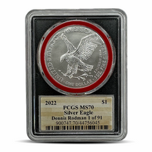 Load image into Gallery viewer, 2022 $1 PCGS MS70 Silver Eagle - Basketball Hall of Fame Dennis Rodman Authentic Hand Signed (PSV 100) Metalstacks