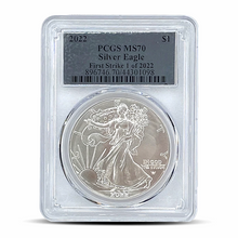 Load image into Gallery viewer, 2022 $1 First Strike PCGS Silver Eagle - Silver Foil Label (2-3 Week Delay) (PSV 30)