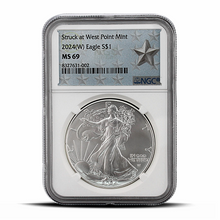 Load image into Gallery viewer, Struck at West Point Mint 2024(W) Eagle S$1 MS69 - West Point Mint Silver Star Label (PSV 25) Metalstacks