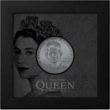 Load image into Gallery viewer, 2022 1 Oz Black Proof Cook Islands Silver Memoriam Queen Elizabeth II Coin Metalstacks