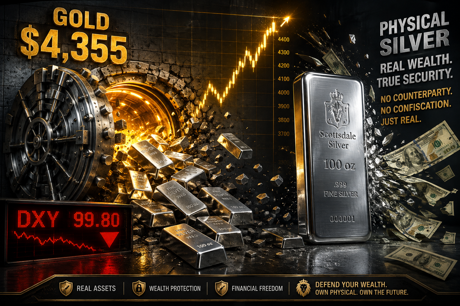 Dollar Drops Below 100: Gold and Silver Ignite as Institutional Shorts Scramble