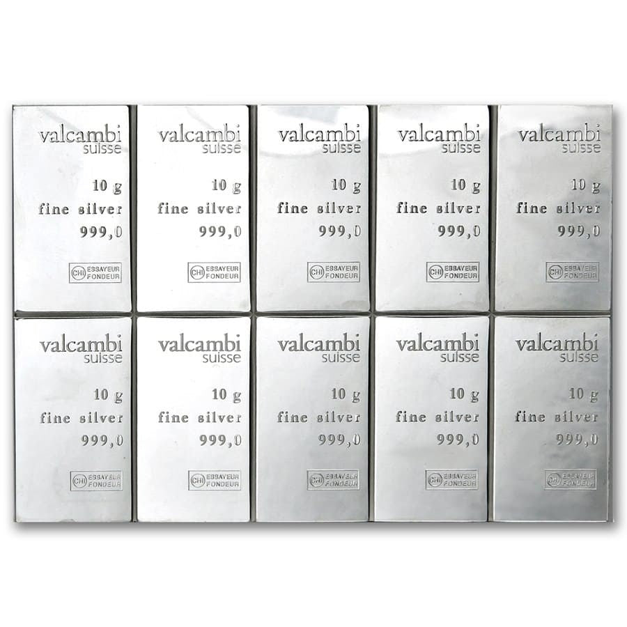 100 Gram Valcambi Silver CombiBar (10x10g w/ Assay)