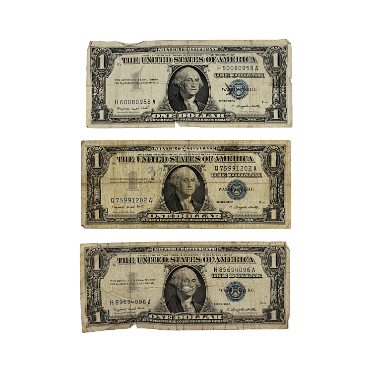 $1 Silver Certificate Set of 3 Notes - 1957 Series A - Circulated/Used (PSV 25)