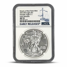Load image into Gallery viewer, 2021 - (W) NGC MS 70 S$1 - T1 - Heraldic Eagle - Early Releases - West Point Mint (LESS THAN 50 IN STOCK)
