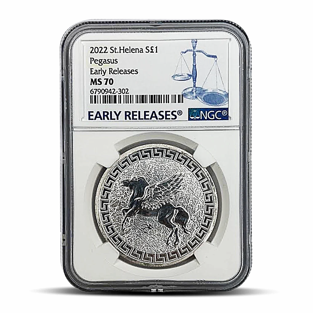 2022 St. Helena S$1 Pegasus Early Release MS70 - MetalStacks.Com