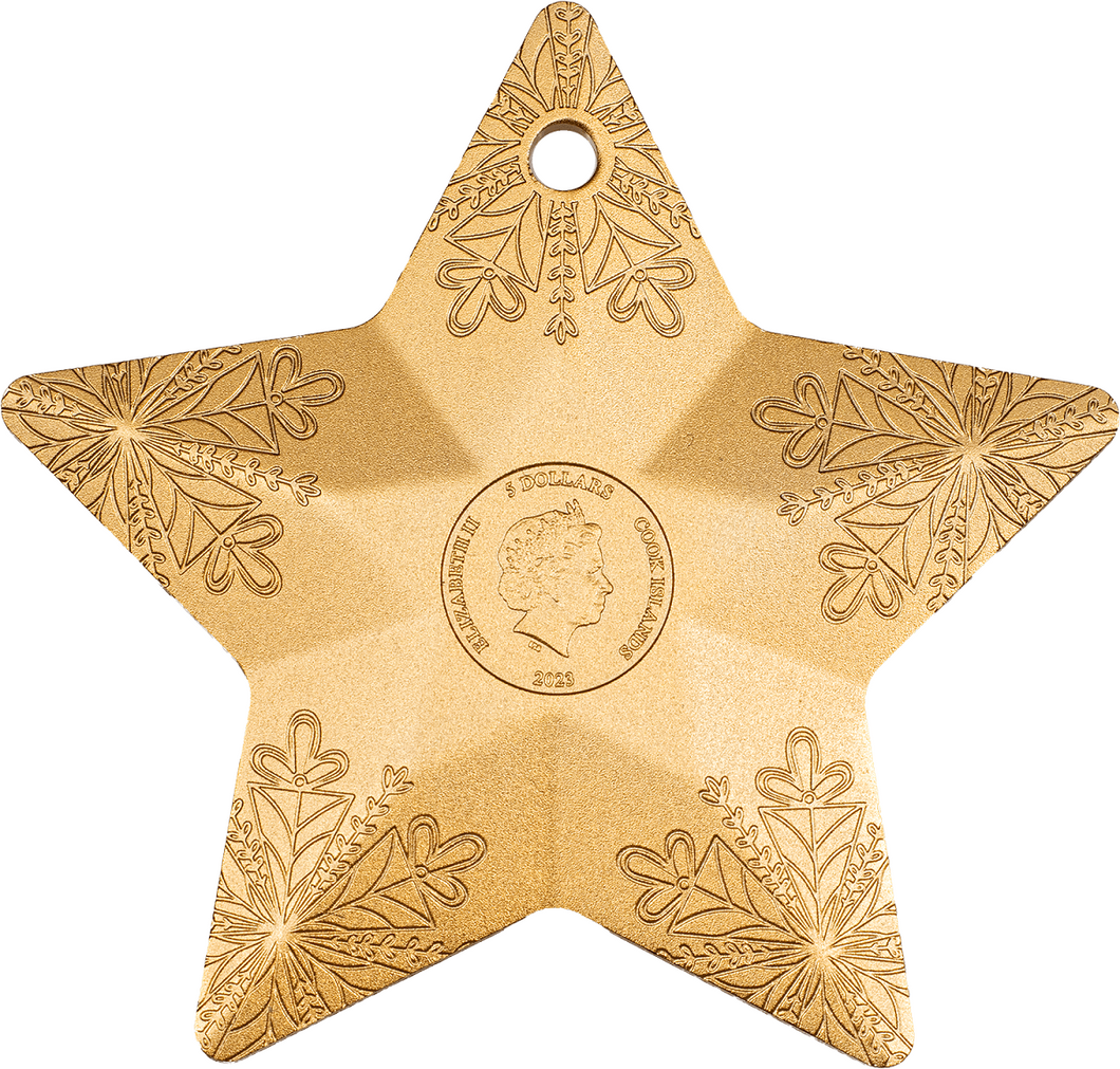 2023 1 Oz Cook Islands Silver Gold Gilded Snowflake Star Ornament