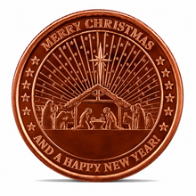 Load image into Gallery viewer, 1 oz Copper Round – Merry Christmas Nativity &amp; Snowflake
