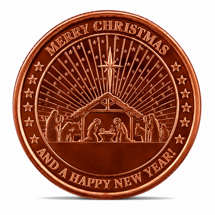 1 oz Copper Round – Merry Christmas Nativity & Snowflake