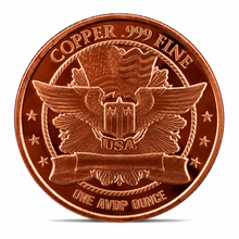 Load image into Gallery viewer, 1 oz Copper Round – Great Seal Eagle / Flag &amp; Shield
