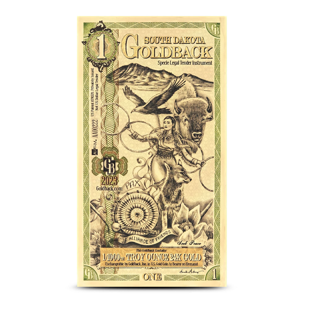 South Dakota 1 Goldback Gold Note - Pax (Peace)