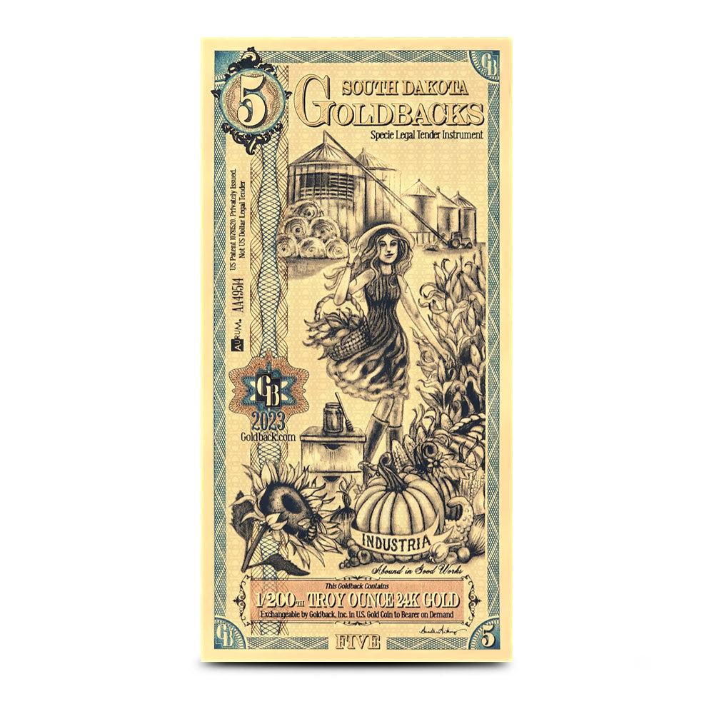 South Dakota 5 Goldback Gold Note  - Industria (Industry)