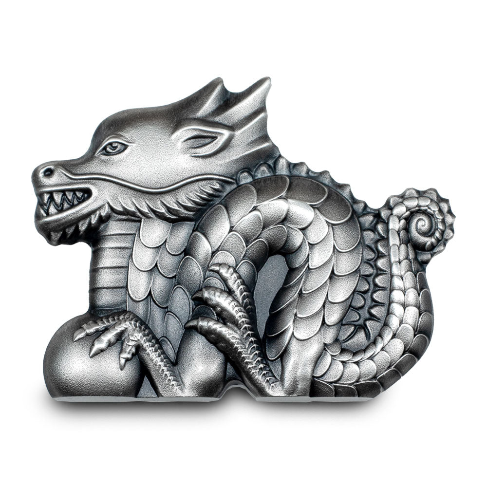 1 Oz 2024 Mongolia Silver Antique Lunar Dragon