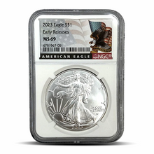 Load image into Gallery viewer, 2023 MS69 Silver American Eagle S$1 ER (PSV 25)
