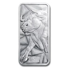 Load image into Gallery viewer, 10 Oz GSM Bull &amp; Bear High-Relief Silver Bar
