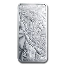 Load image into Gallery viewer, 10 Oz GSM Bull &amp; Bear High-Relief Silver Bar
