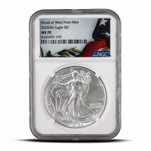 Load image into Gallery viewer, Struck at West Point Mint 2024(W) Eagle S$1 MS70 - American Liberty Flag Label
