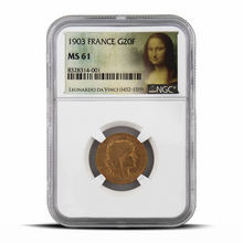 Load image into Gallery viewer, 1903 France G20F 20 Gold Franc MS61 - Mona Lisa Label
