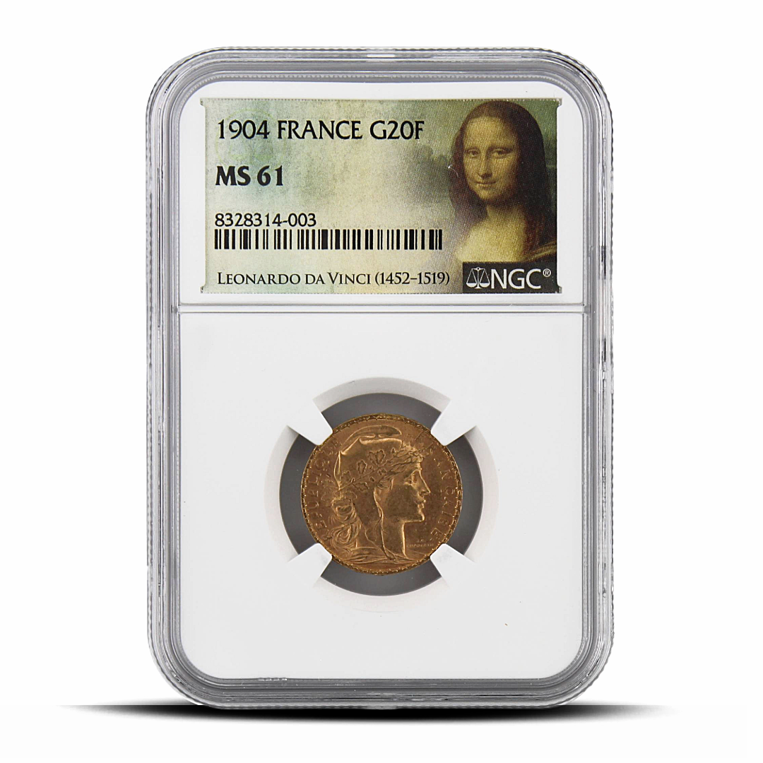 1904 France G20F 20 Gold Franc MS61 - Mona Lisa Label