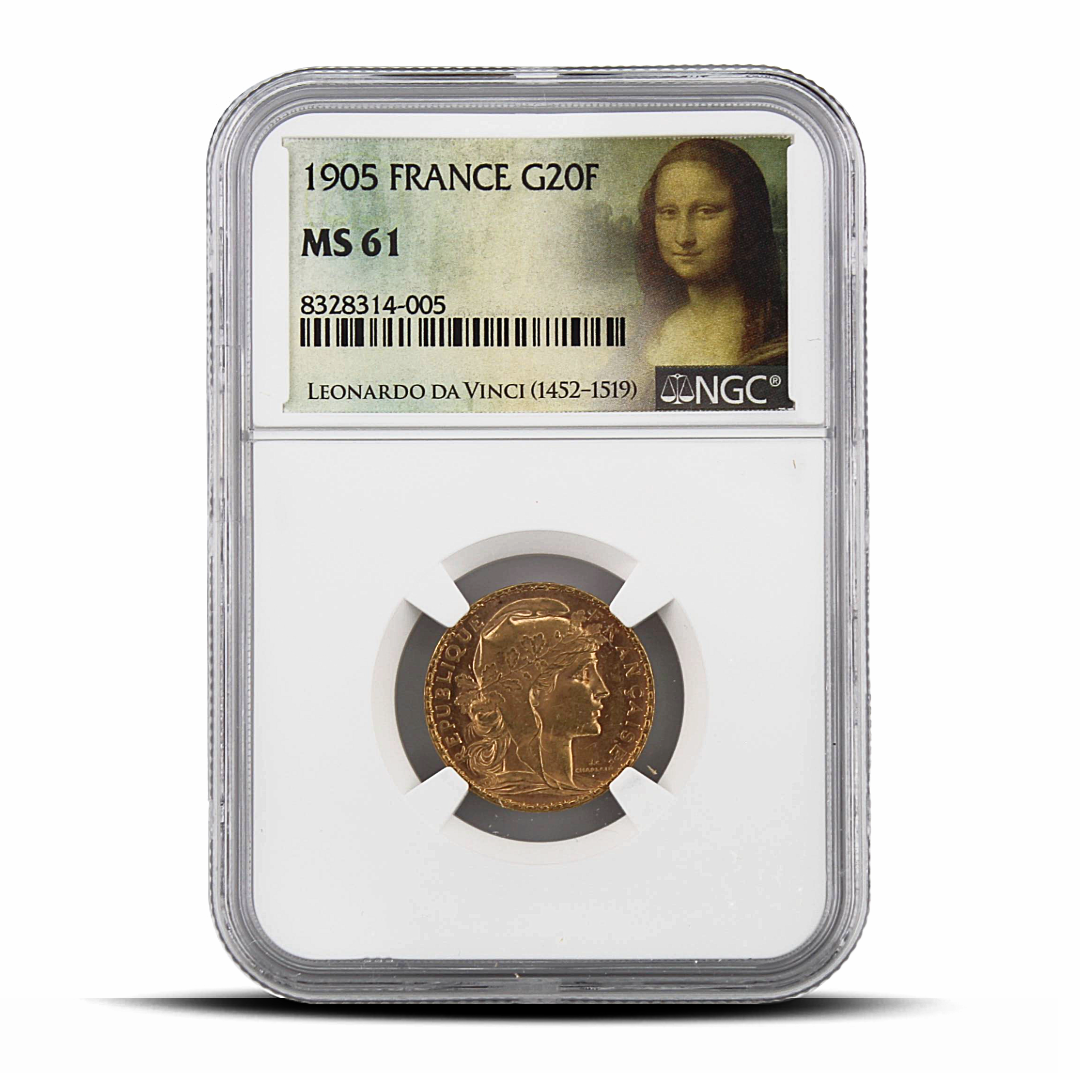 1905 France G20F 20 Gold Franc MS61 - Mona Lisa Label