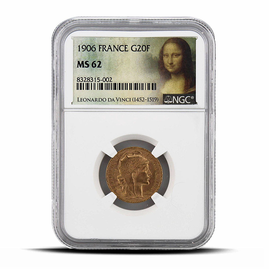 1906 France G20F 20 Gold Franc MS62 - Mona Lisa Label