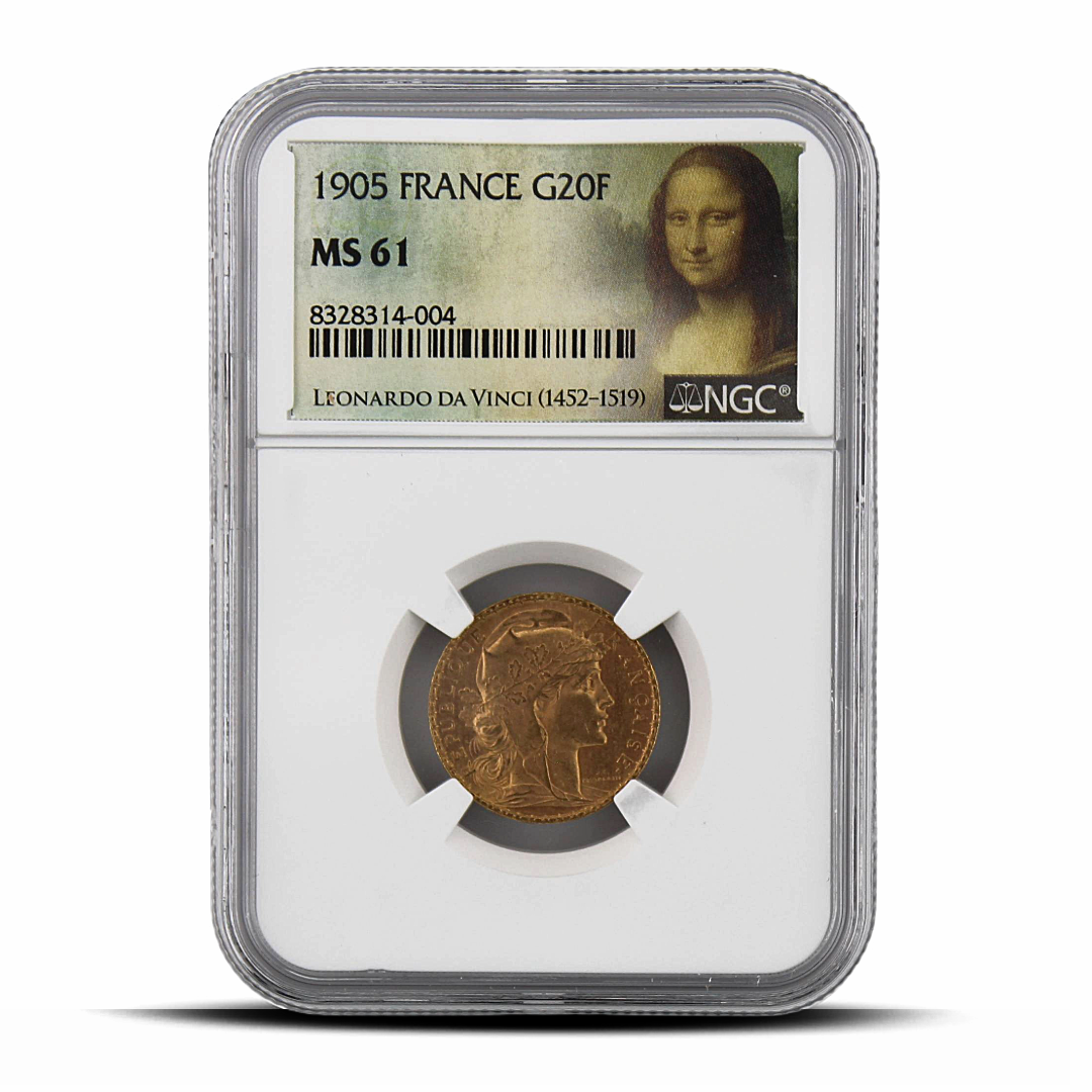 1905 France G20F 20 Gold Franc MS61 - Mona Lisa Label