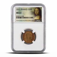 Load image into Gallery viewer, 1911 France G20F 20 Gold Franc MS61 - Mona Lisa Label
