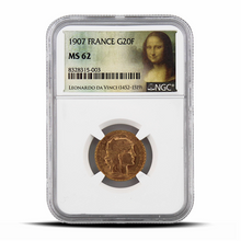 Load image into Gallery viewer, 1907 France G20F 20 Gold Franc MS62 - Mona Lisa Label

