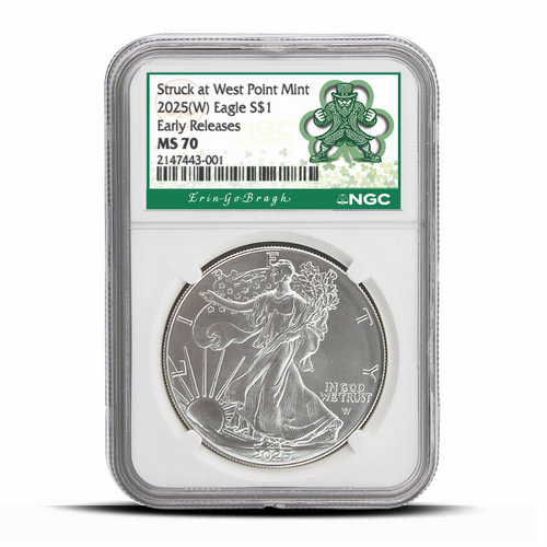 2025(W) American Silver Eagle Early Releases MS70 – Erin Go Bragh Label MetalStacks