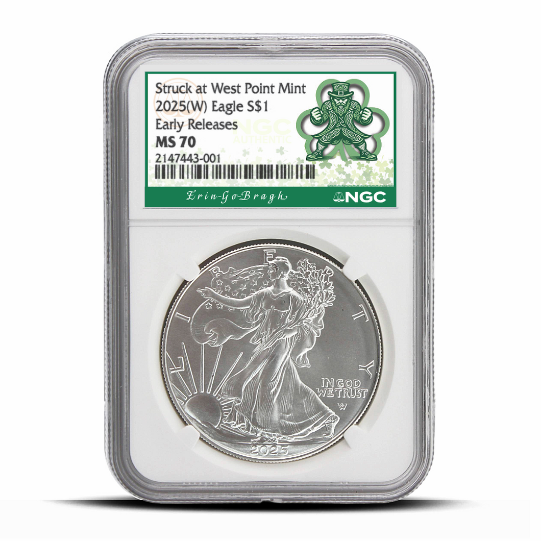 2025(W) American Silver Eagle Early Releases MS70 – Erin Go Bragh Label (PSV 20)