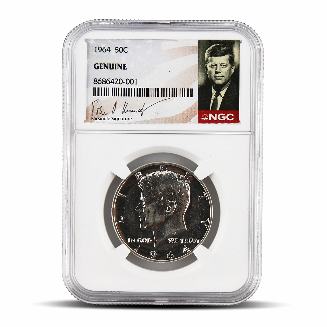 1964 50C Kennedy Half Dollar - Genuine - NGC John F. Kennedy Signature Label (PSV 15)