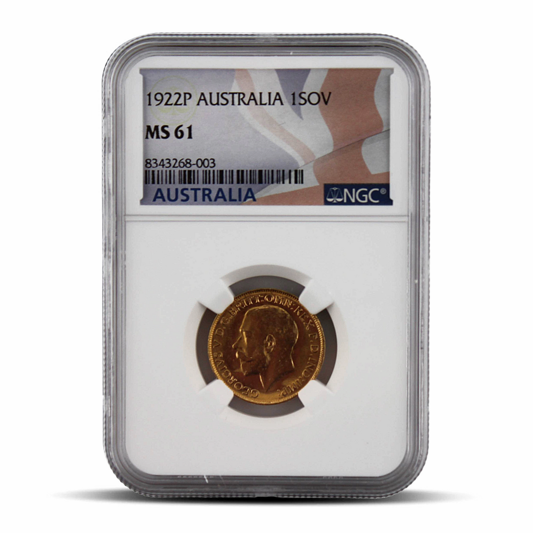 1922P Australia 1 Sovereign MS61 - Australia Flag Label
