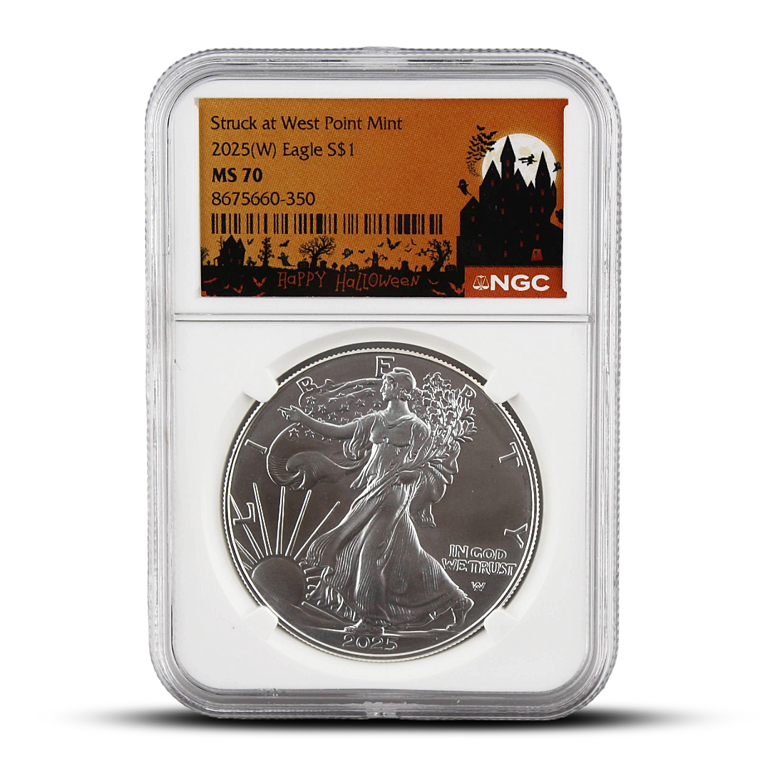 Struck at West Point Mint 2025(W) Eagle S$1 MS70 - Halloween Label (PSV 20)