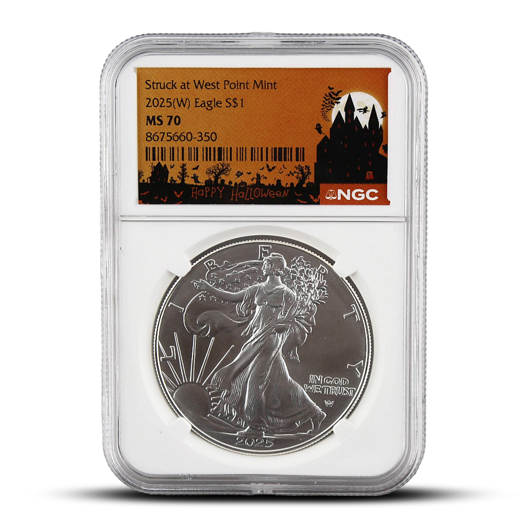 Struck at West Point Mint 2025(W) Eagle S$1 MS70 - Halloween Label (PSV 20)